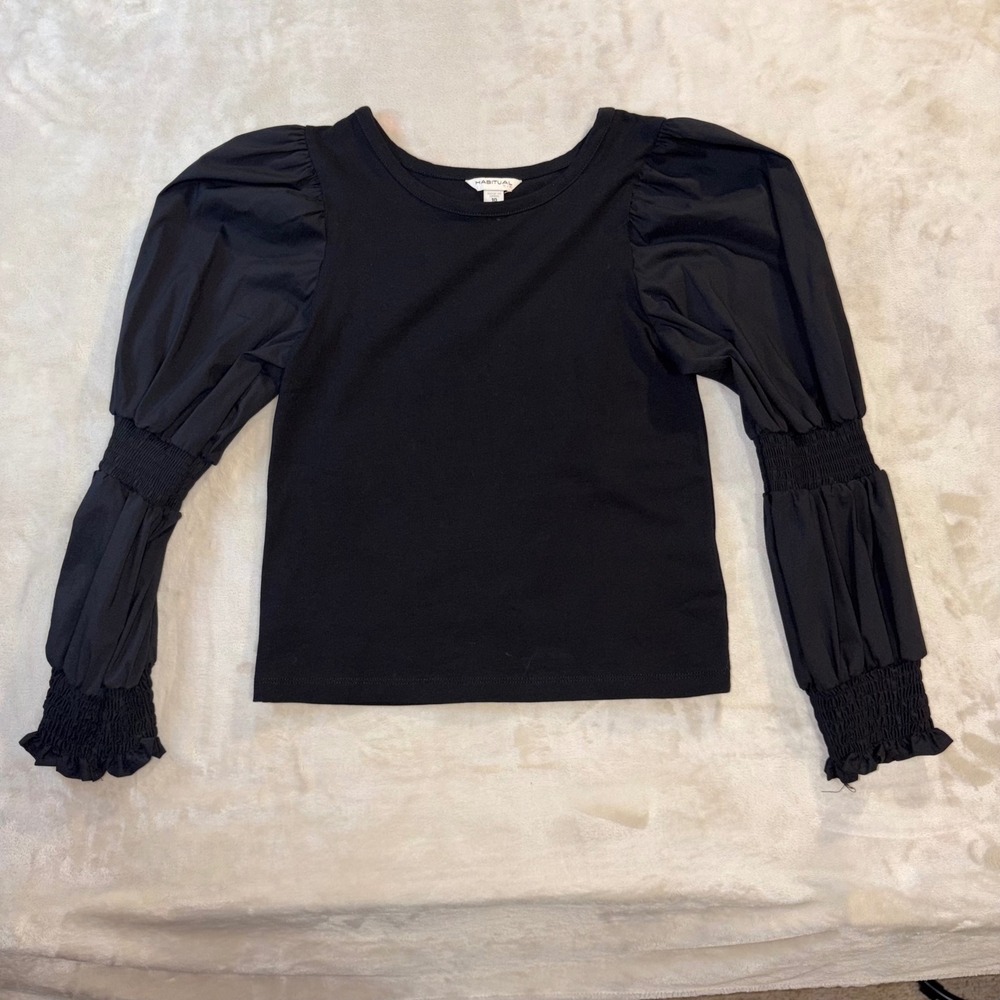 Habitual Kids Girls Black Puff Sleeve Smocked Top Size 10 CGB04632 Long Sleeve